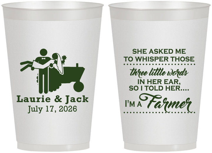 Personalized Wedding 12 oz Frosted Cups - Farmer Tractor | 244