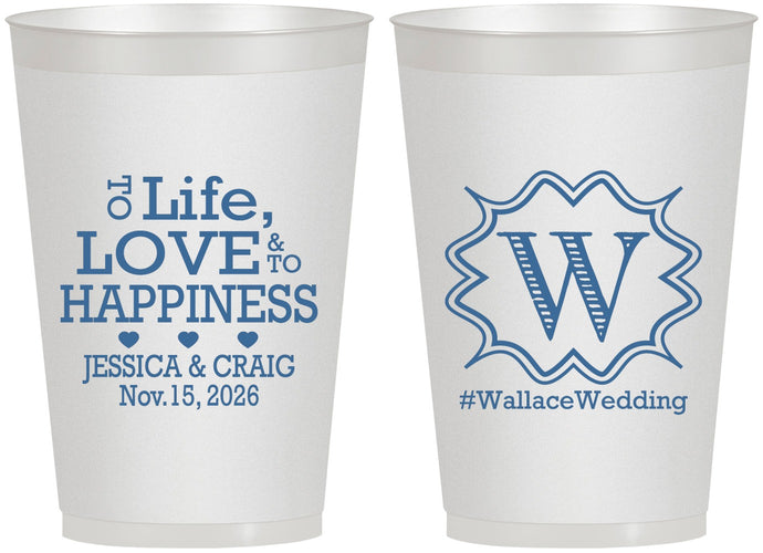 Personalized Wedding 12 oz Frosted Cups - Life Love Happiness | 248