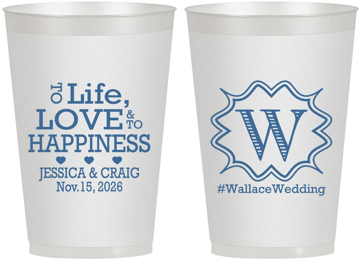 Personalized Wedding 12 oz Frosted Cups - Life Love Happiness | 248