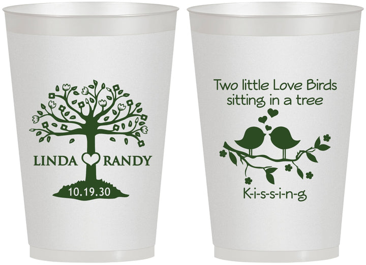 Personalized Wedding 12 oz Frosted Cups - Two Little Love Birds | 249