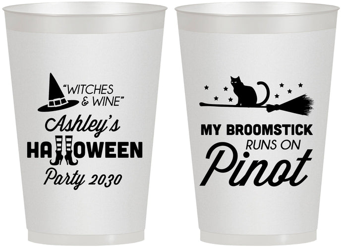 Personalized Halloween 12 oz Frosted Cups - Witch Broomstick | 250098