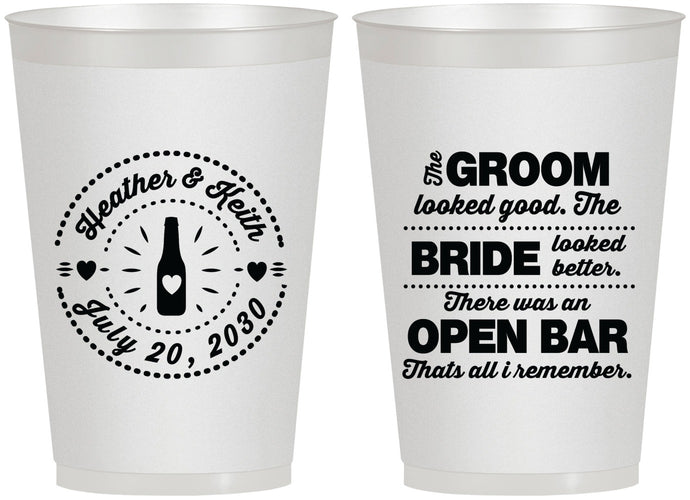 Personalized Wedding 12 oz Frosted Cups - Groom Bride Open Bar | 253