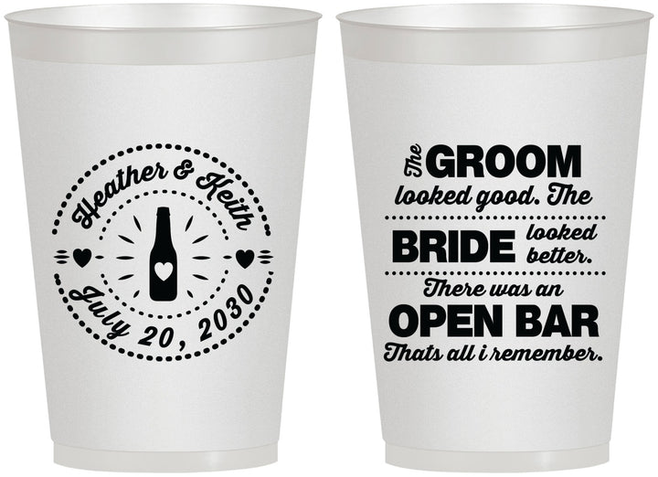 Personalized Wedding 12 oz Frosted Cups - Groom Bride Open Bar | 253