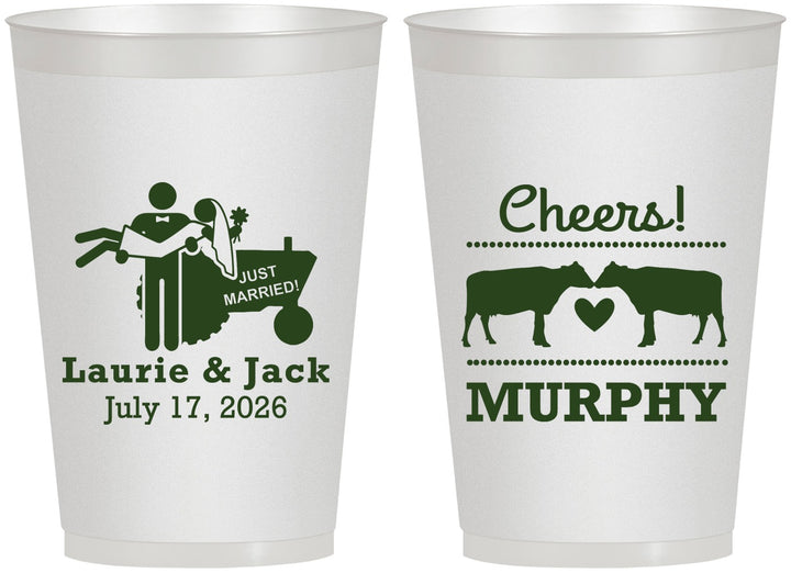 Personalized Wedding 12 oz Frosted Cups - Tractor Cows | 257