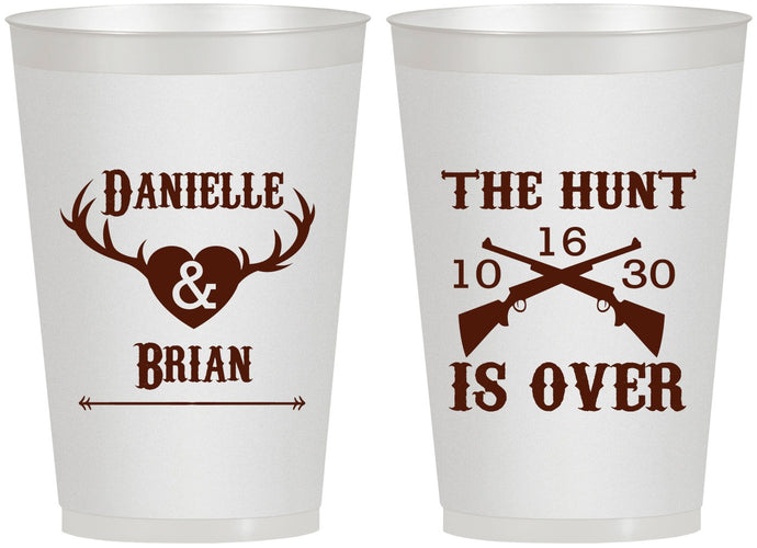 Personalized Wedding 12 oz Frosted Cups - The Hunt Is Ove | 258