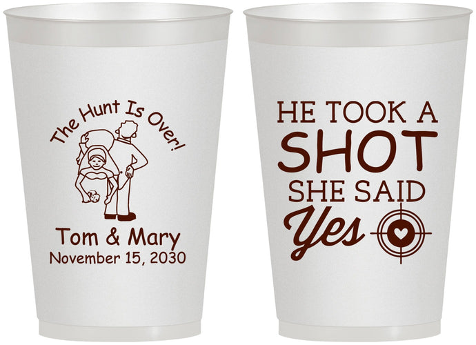Personalized Wedding 12 oz Frosted Cups - He Took A Shot She Said Yes | 259