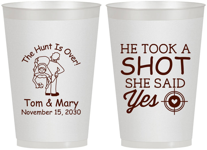 Personalized Wedding 12 oz Frosted Cups - He Took A Shot She Said Yes | 259