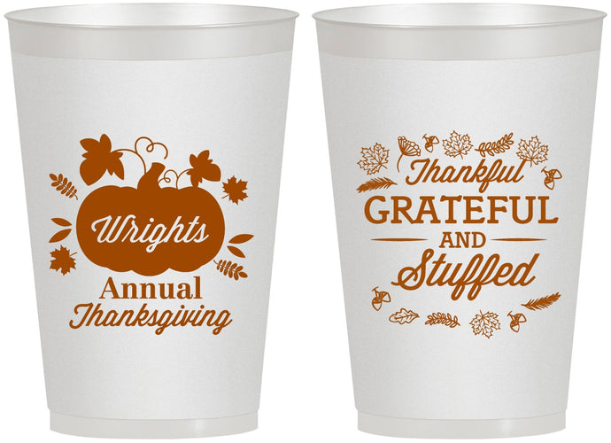 Personalized Thanksgiving 12 oz Frosted Cups - Grateful And Stuffed | 260000