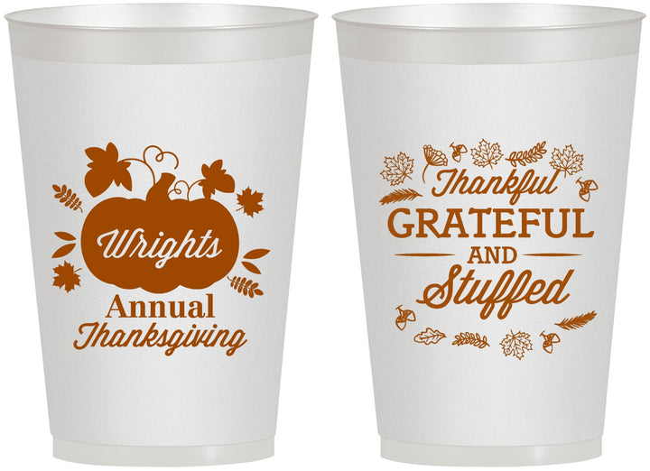 Personalized Thanksgiving 12 oz Frosted Cups - Grateful And Stuffed | 260000
