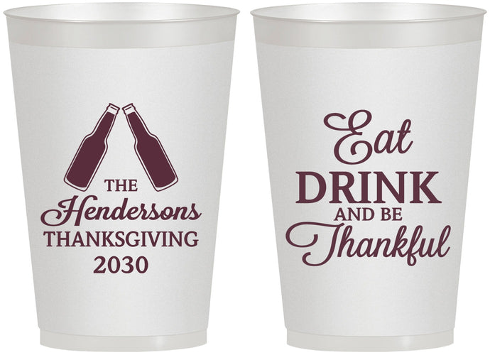 Personalized Thanksgiving 12 oz Frosted Cups - Eat Drink Thankful | 260001