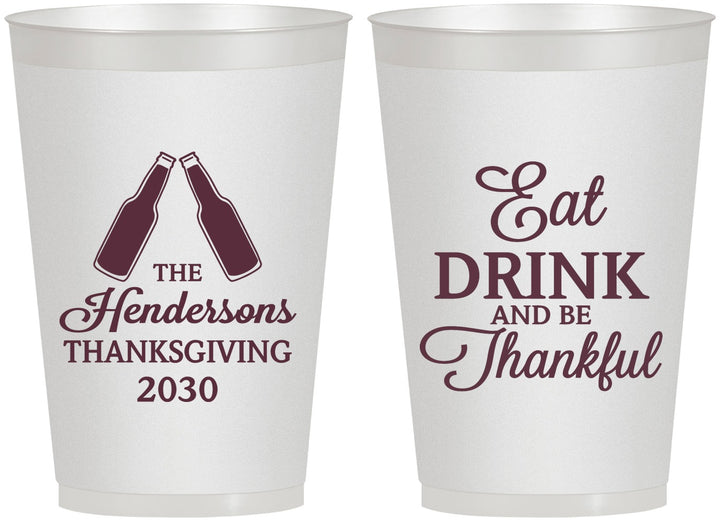 Personalized Thanksgiving 12 oz Frosted Cups - Eat Drink Thankful | 260001