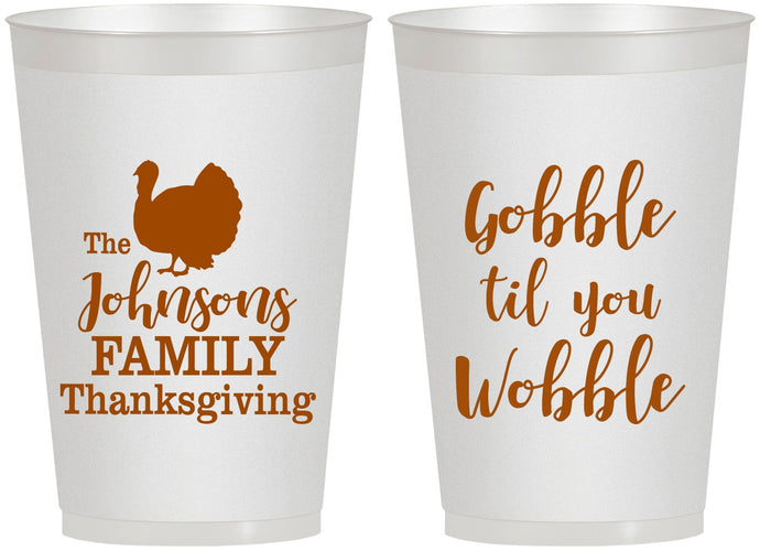Personalized Thanksgiving 12 oz Frosted Cups - Gobble Til You Wobble | 260004