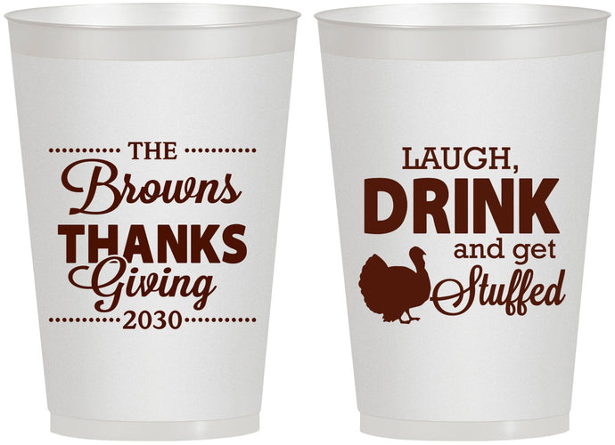 Personalized Thanksgiving 12 oz Frosted Cups - Laugh Drink Stuffed | 260007