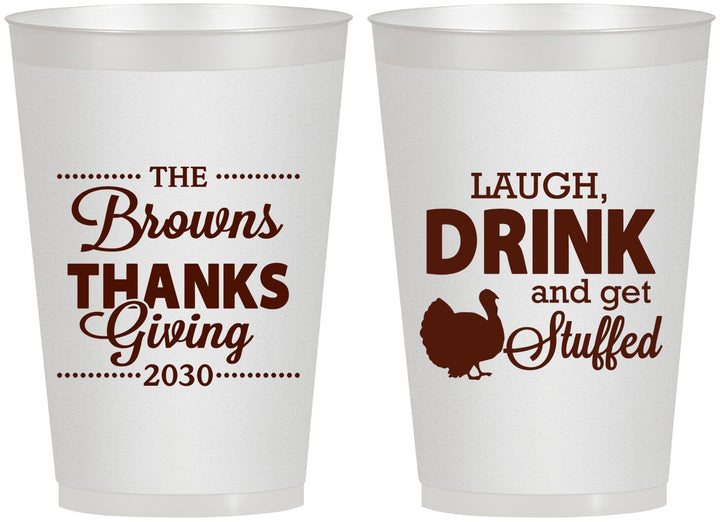 Personalized Thanksgiving 12 oz Frosted Cups - Laugh Drink Stuffed | 260007