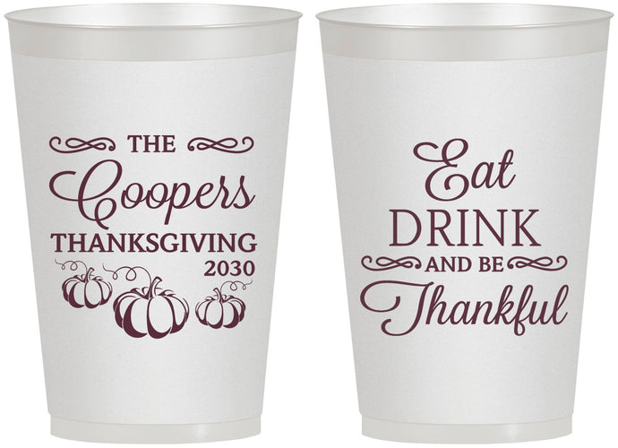 Personalized Thanksgiving 12 oz Frosted Cups - Eat Drink Thankful | 260009