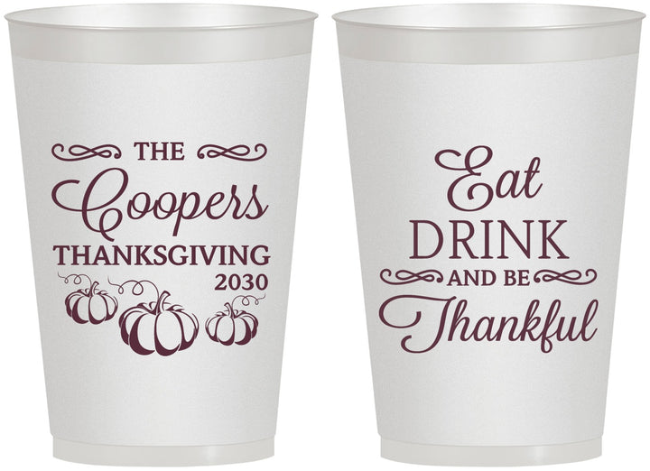 Personalized Thanksgiving 12 oz Frosted Cups - Eat Drink Thankful | 260009