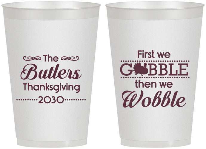 Personalized Thanksgiving 12 oz Frosted Cups - Gobble Til You Wobble | 260013