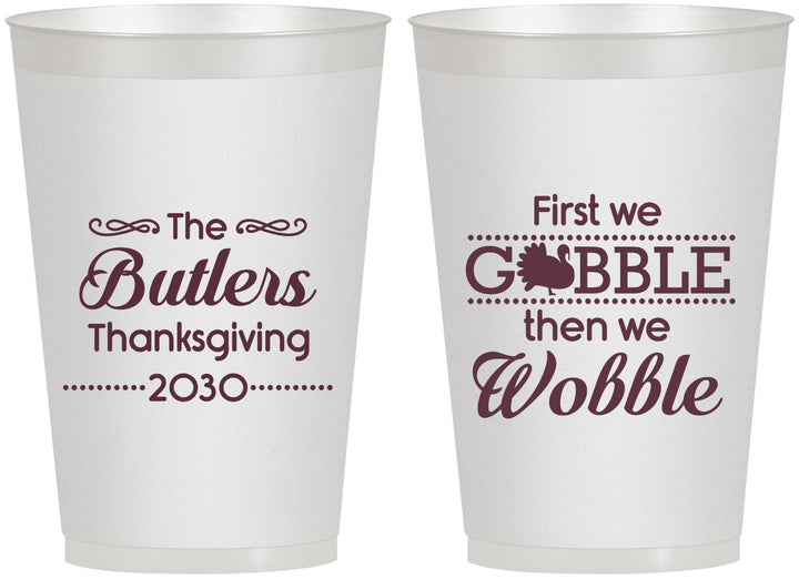 Personalized Thanksgiving 12 oz Frosted Cups - Gobble Til You Wobble | 260013