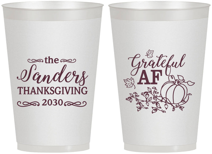 Personalized Thanksgiving 12 oz Frosted Cups - Grateful Af | 260017