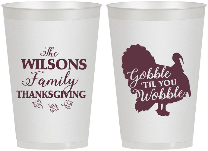 Personalized Thanksgiving 12 oz Frosted Cups - Gobble Til You Wobble | 260025