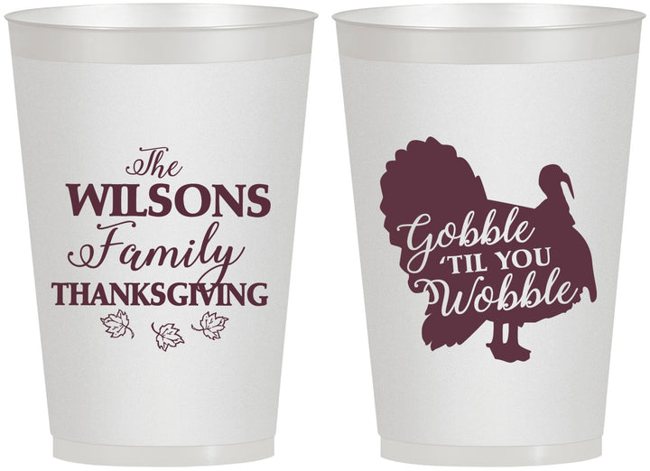 Personalized Thanksgiving 12 oz Frosted Cups - Gobble Til You Wobble | 260025