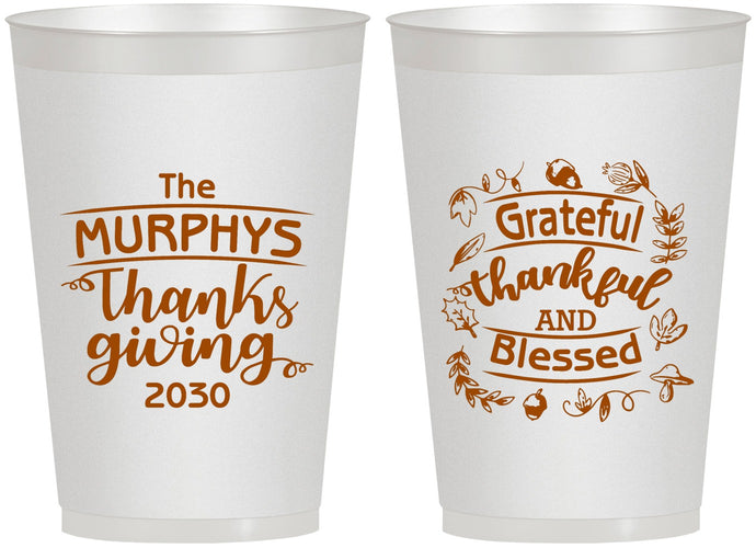 Personalized Thanksgiving 12 oz Frosted Cups - Grateful Blessed | 260028