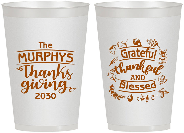 Personalized Thanksgiving 12 oz Frosted Cups - Grateful Blessed | 260028