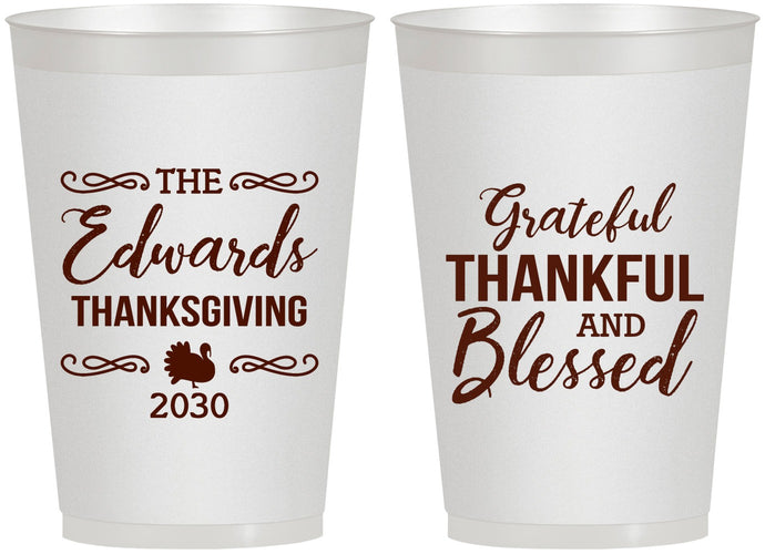 Personalized Thanksgiving 12 oz Frosted Cups - Grateful Blessed | 260030
