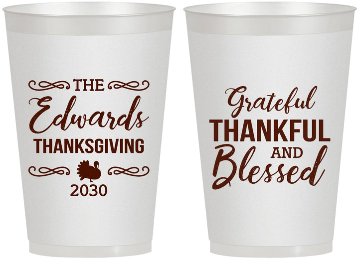 Personalized Thanksgiving 12 oz Frosted Cups - Grateful Blessed | 260030
