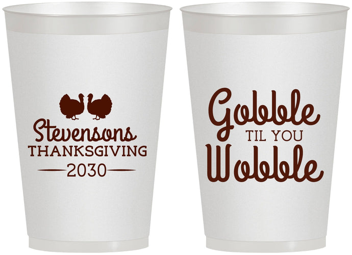 Personalized Thanksgiving 12 oz Frosted Cups - Gobble Til You Wobble | 260034