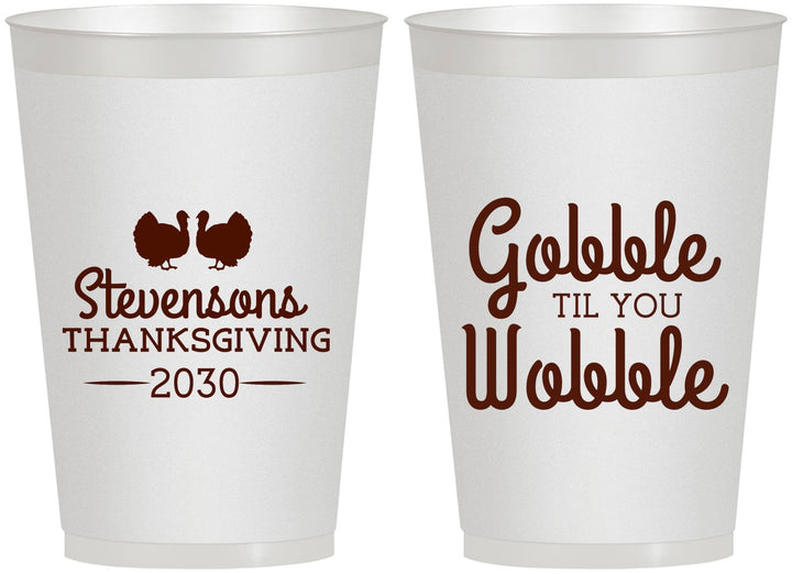 Personalized Thanksgiving 12 oz Frosted Cups - Gobble Til You Wobble | 260034