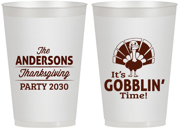 Personalized Thanksgiving 12 oz Frosted Cups - Turkey Gobblin | 260035