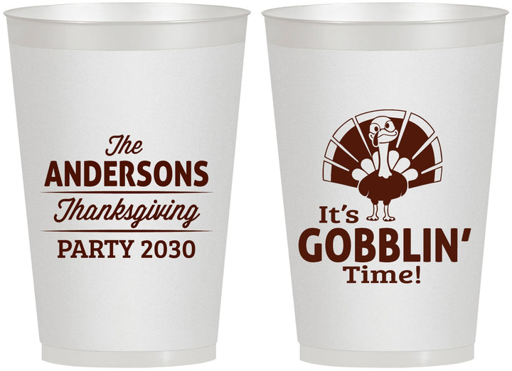 Personalized Thanksgiving 12 oz Frosted Cups - Turkey Gobblin | 260035