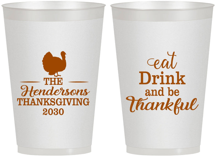 Personalized Thanksgiving 12 oz Frosted Cups - Eat Drink Thankful | 260036