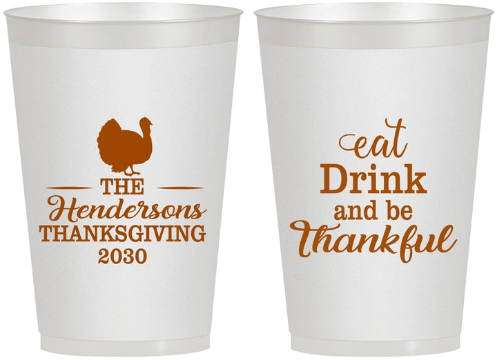 Personalized Thanksgiving 12 oz Frosted Cups - Eat Drink Thankful | 260036