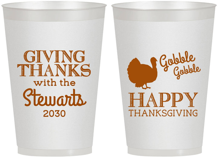 Personalized Thanksgiving 12 oz Frosted Cups - Gobble Gobble | 260040