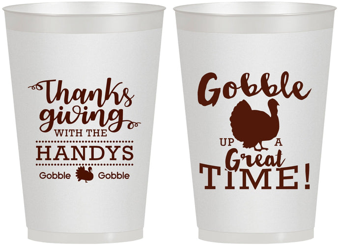 Personalized Thanksgiving 12 oz Frosted Cups - Turkey Gobble | 260043