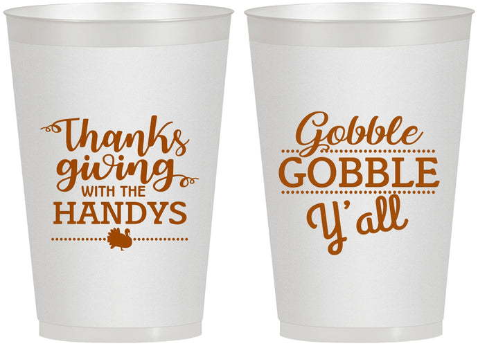 Personalized Thanksgiving 12 oz Frosted Cups - Gobble Gobble | 260044