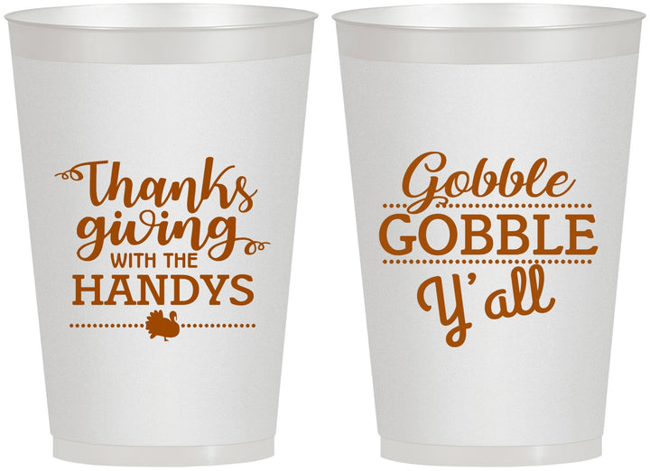 Personalized Thanksgiving 12 oz Frosted Cups - Gobble Gobble | 260044