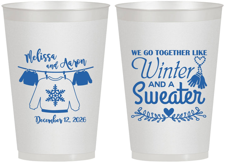 Personalized Wedding 12 oz Frosted Cups - Christmas Sweater | 265