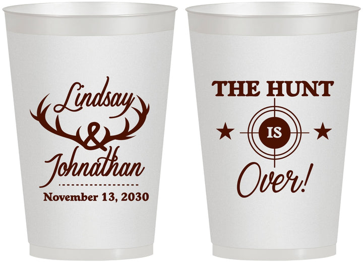 Personalized Wedding 12 oz Frosted Cups - The Hunt Is Over | 266
