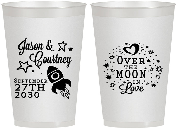 Personalized Wedding 12 oz Frosted Cups - Over The Moon In Love | 267