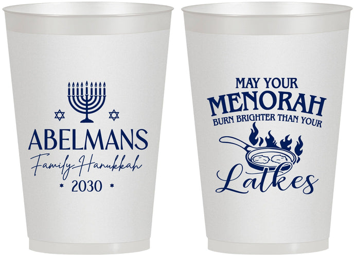 Personalized Hanukkah 12 oz Frosted Cups - Menorah Latkes | 270019