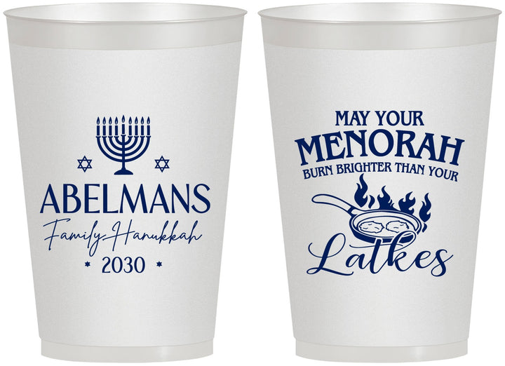 Personalized Hanukkah 12 oz Frosted Cups - Menorah Latkes | 270019