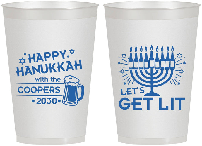 Personalized Hanukkah 12 oz Frosted Cups - Lets Get Lit | 270021