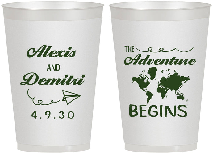Personalized Wedding 12 oz Frosted Cups - The Adventure Begins | 276