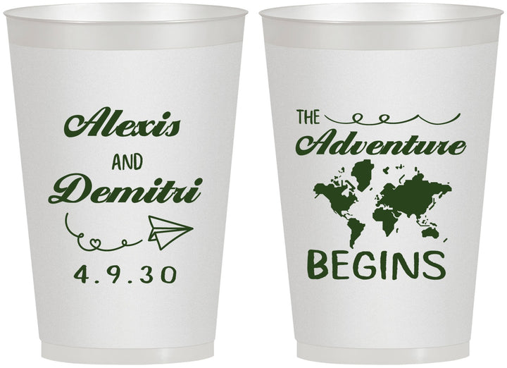 Personalized Wedding 12 oz Frosted Cups - The Adventure Begins | 276