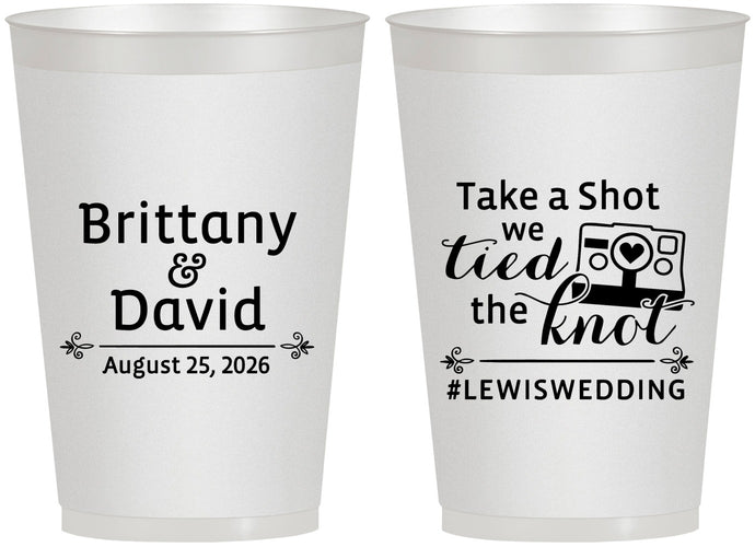 Personalized Wedding 12 oz Frosted Cups - Take A Shot We Tied The Knot | 277