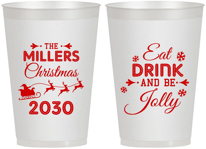 Personalized Christmas 12 oz Frosted Cups - Eat Drink And Be Jolly | 280010