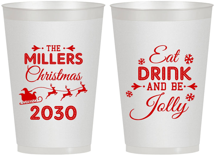 Personalized Christmas 12 oz Frosted Cups - Eat Drink And Be Jolly | 280010